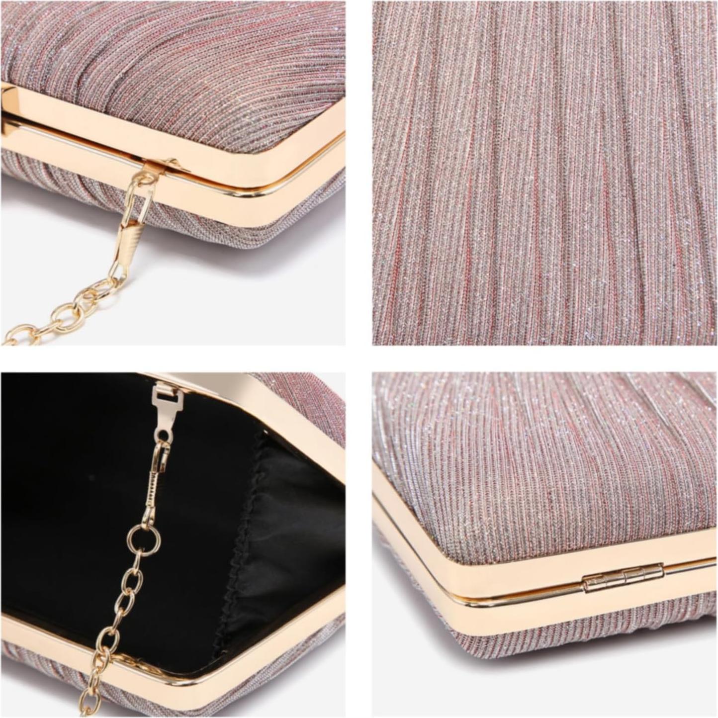 Bolso de Noche Clutch Dasein Rosa Plisado con Brillos