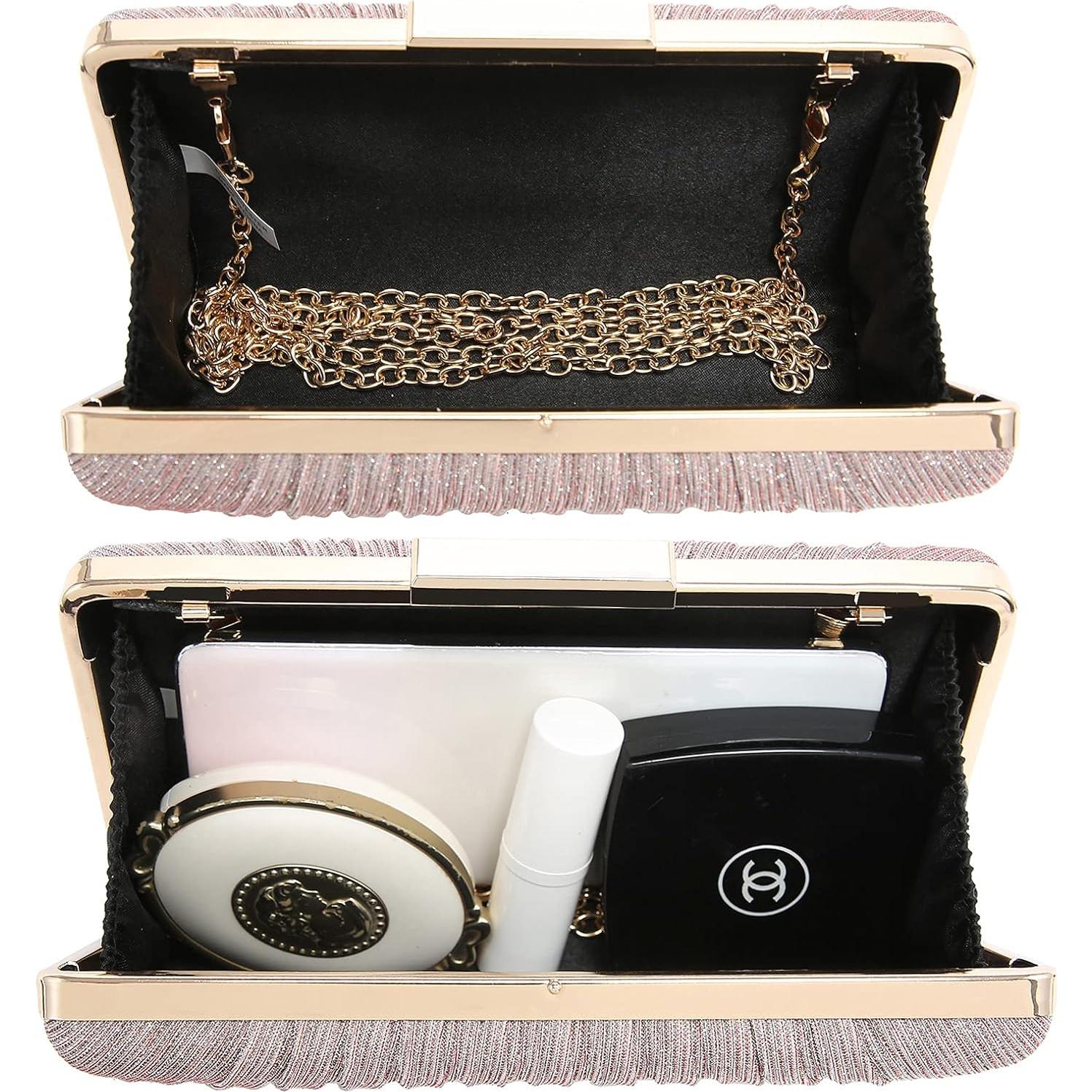 Bolso de Noche Clutch Dasein Rosa Plisado con Brillos