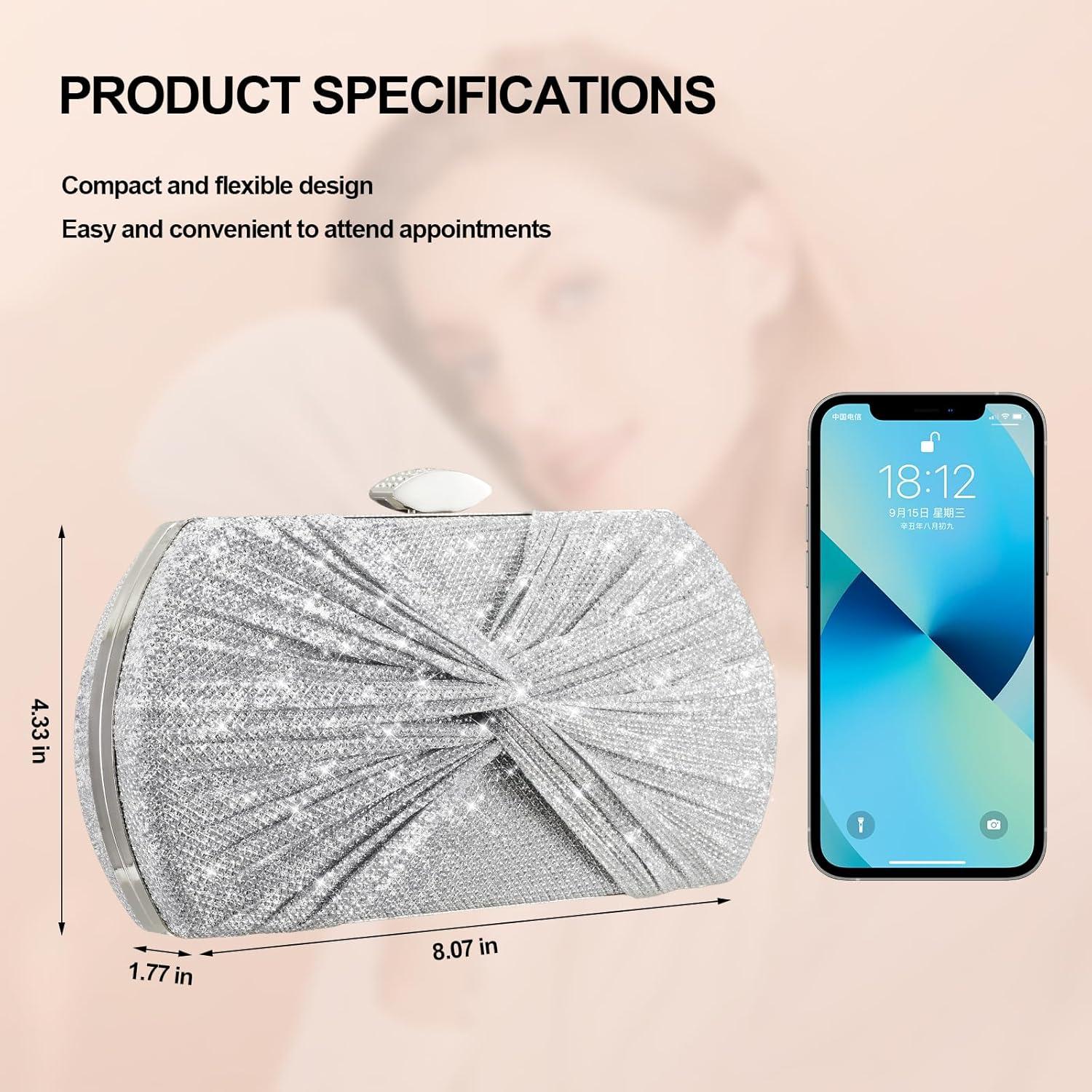 Bolso Clutch de Noche Suhatjia Plateado 21.8x11.9cm