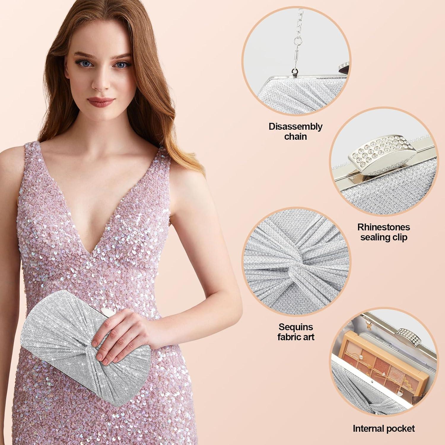 Bolso Clutch de Noche Suhatjia Plateado 21.8x11.9cm