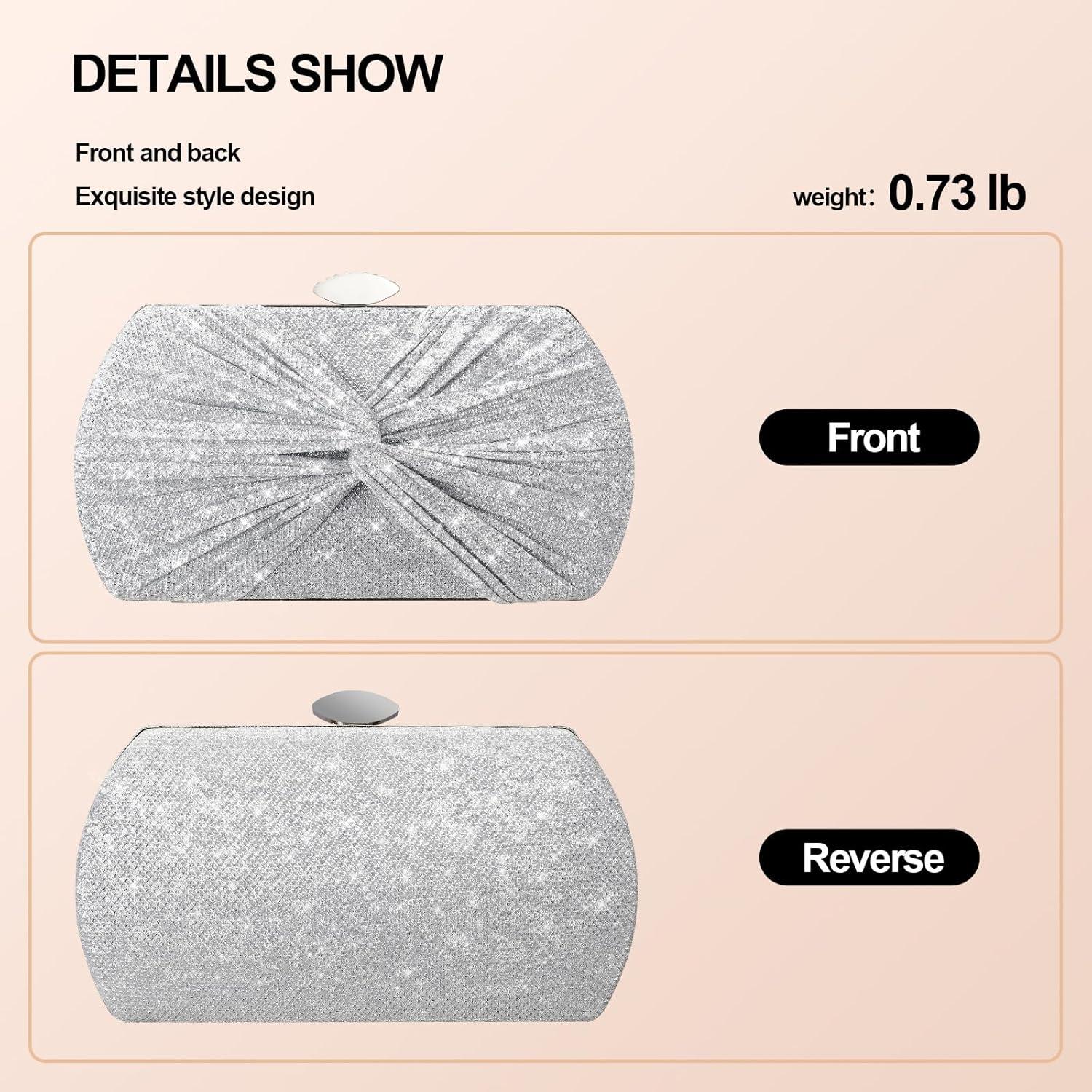 Bolso Clutch de Noche Suhatjia Plateado 21.8x11.9cm