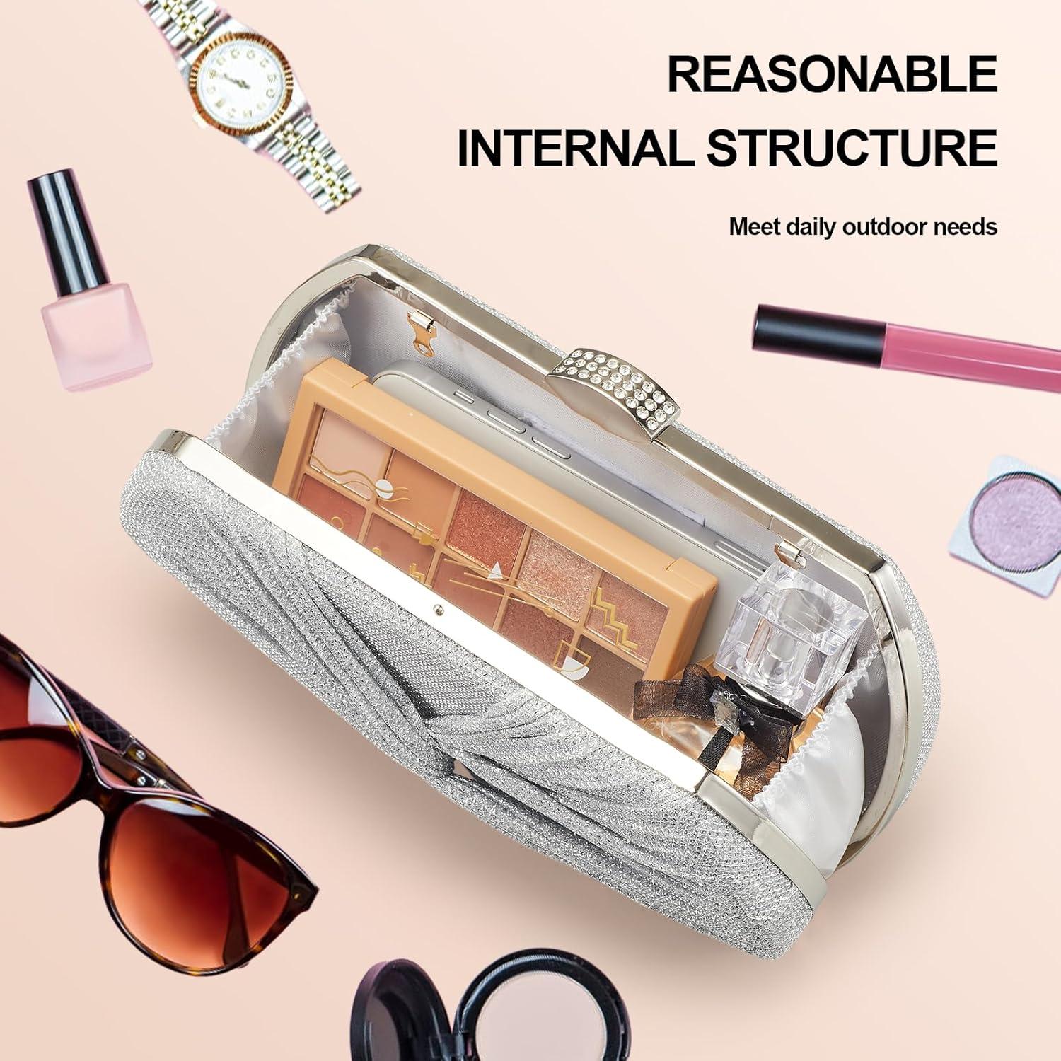 Bolso Clutch de Noche Suhatjia Plateado 21.8x11.9cm