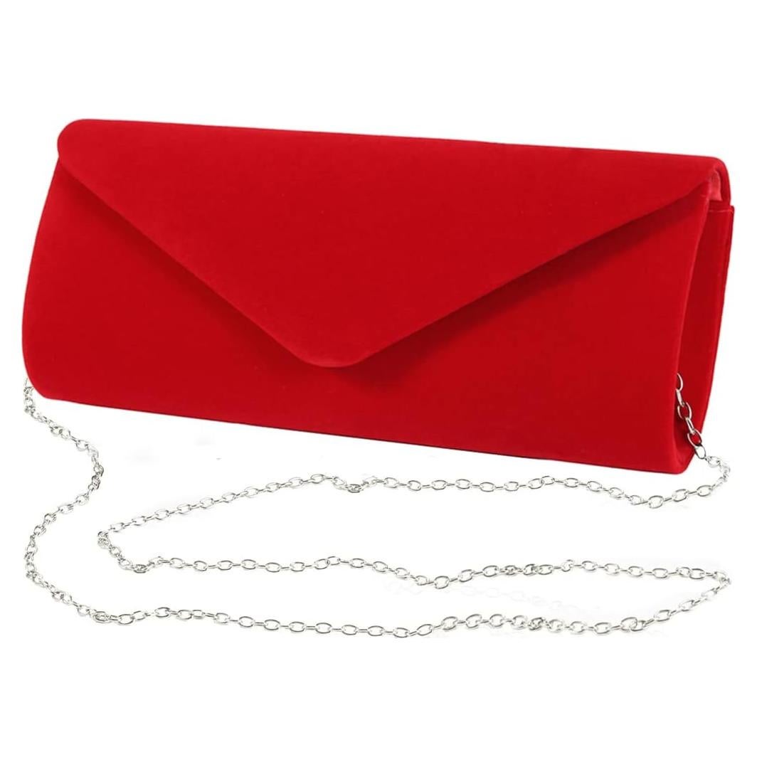 Bolso Clutch de Terciopelo YIXUND Rojo para Mujeres 23.37x9.91cm