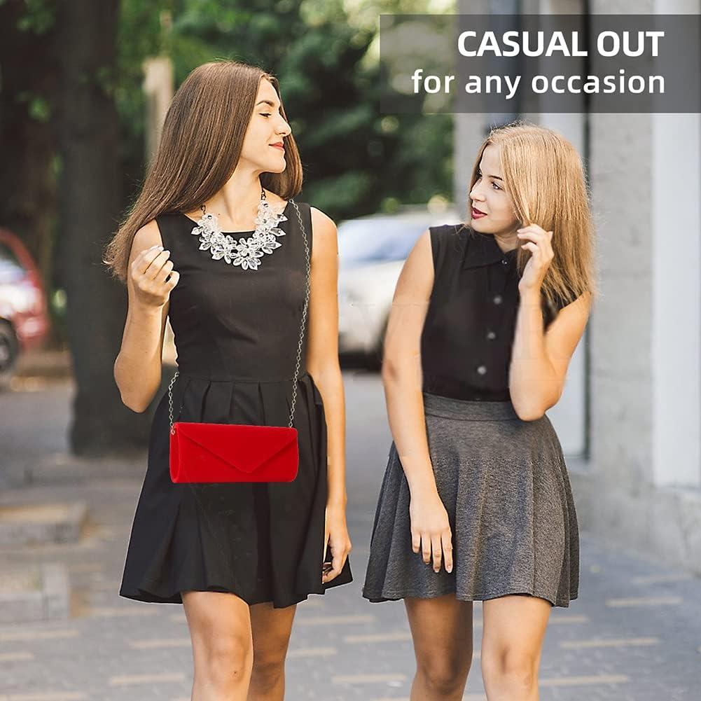 Bolso Clutch de Terciopelo YIXUND Rojo para Mujeres 23.37x9.91cm