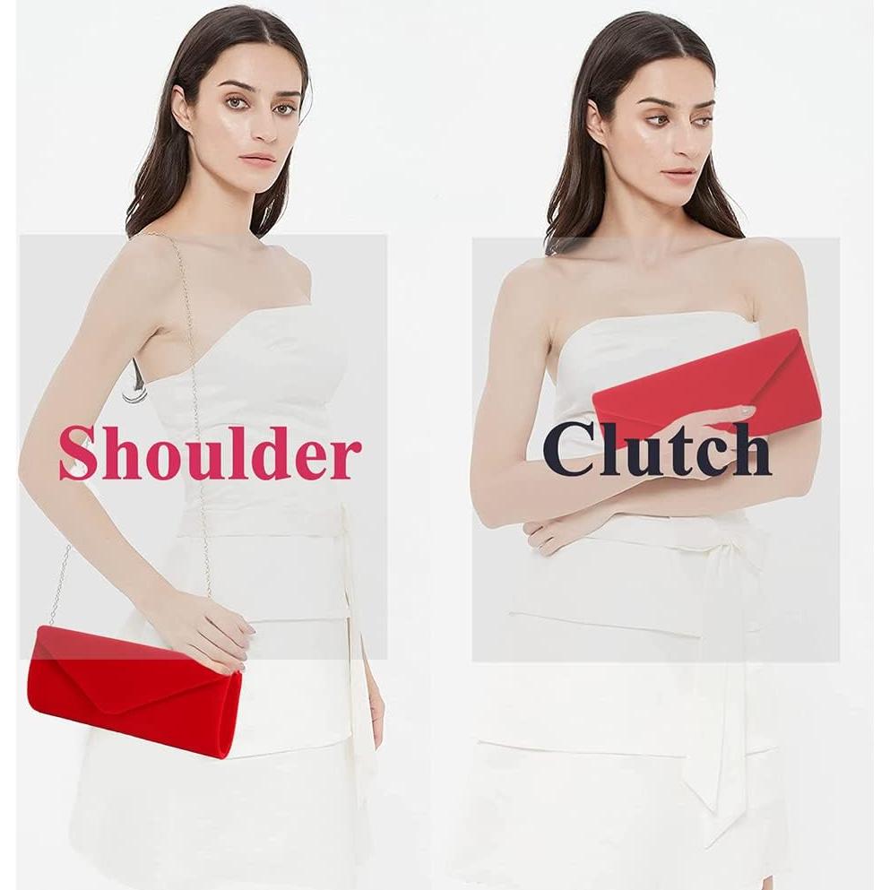 Bolso Clutch de Terciopelo YIXUND Rojo para Mujeres 23.37x9.91cm