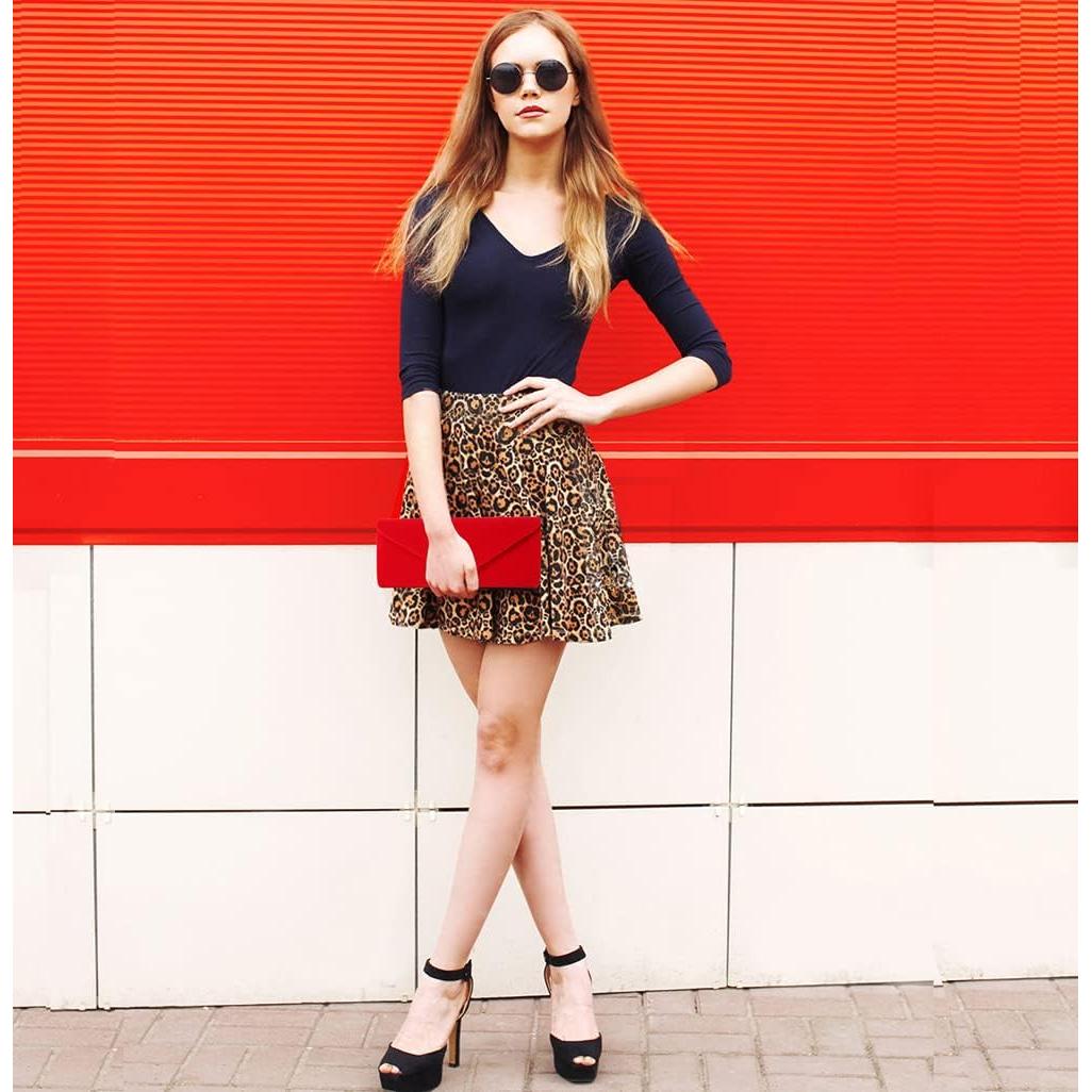 Bolso Clutch de Terciopelo YIXUND Rojo para Mujeres 23.37x9.91cm