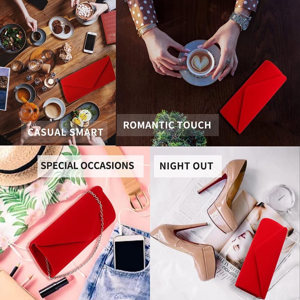 Bolso Clutch de Terciopelo YIXUND Rojo para Mujeres 23.37x9.91cm