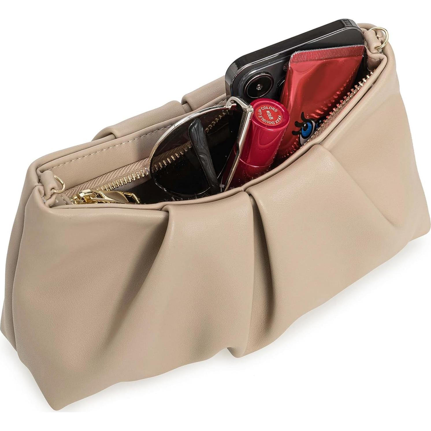 Bolso de Mano Elegante Charming Tailor Taupe con Pliegues