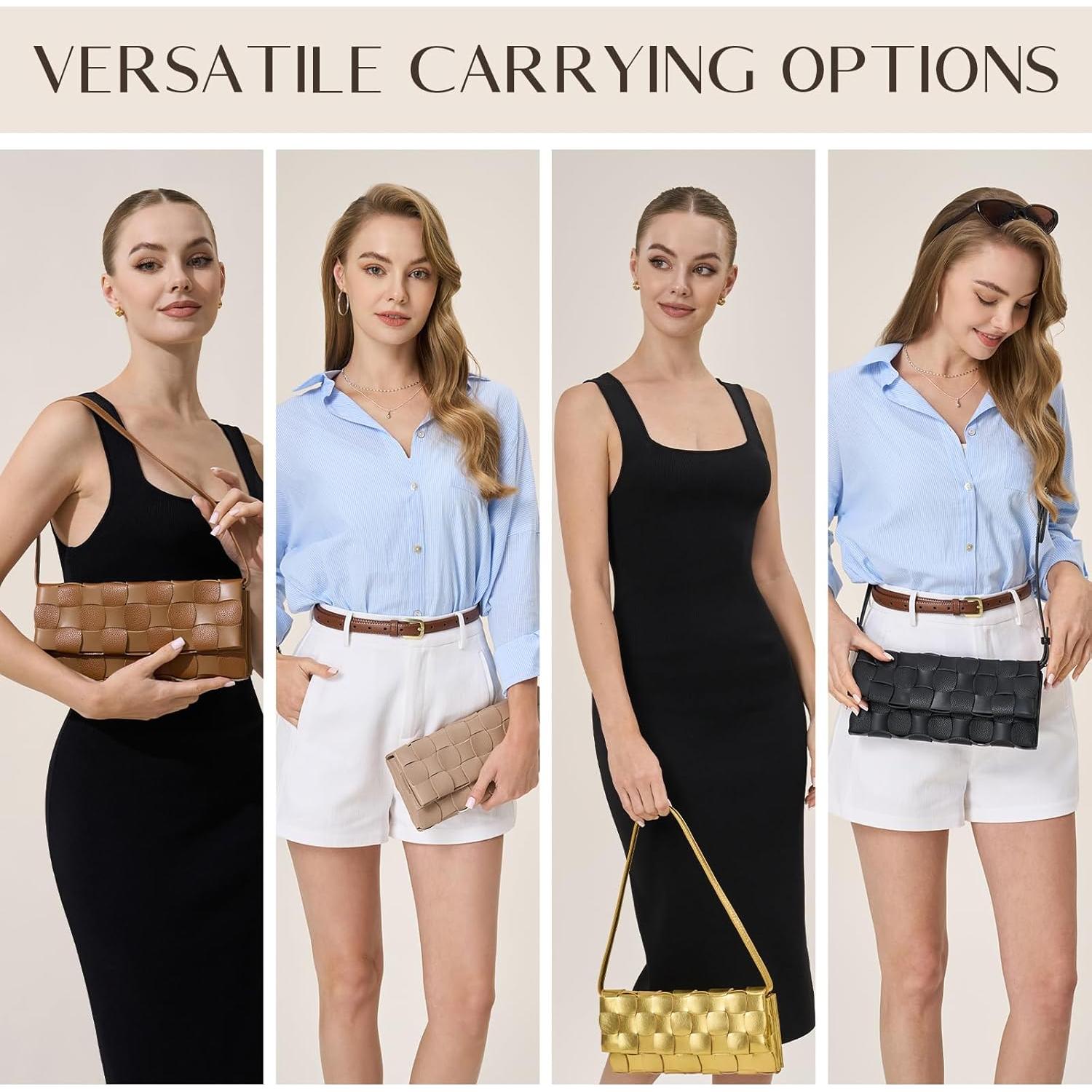 Bolso de Noche Tejido para Mujeres PU Negro 29.6x15.3cm