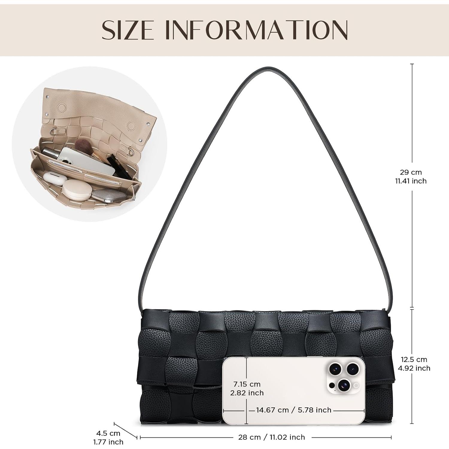 Bolso de Noche Tejido para Mujeres PU Negro 29.6x15.3cm