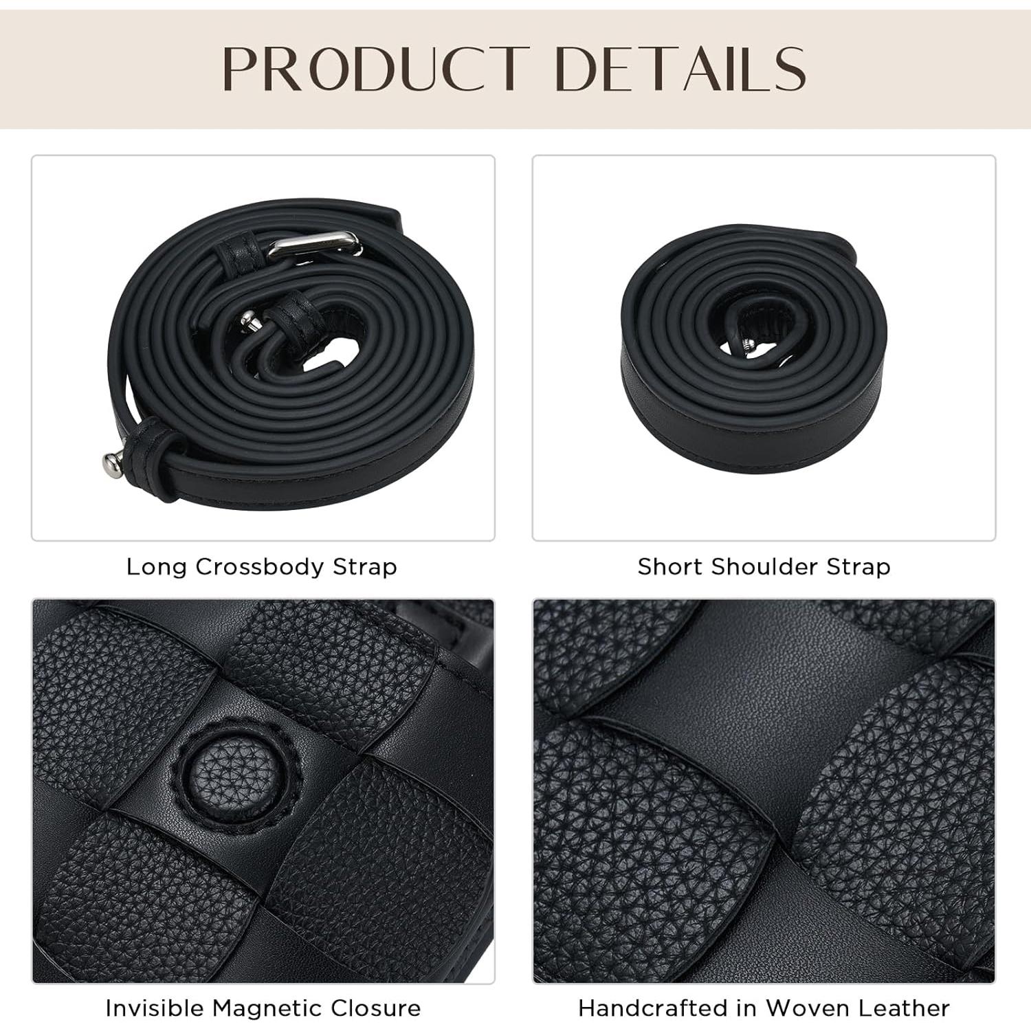 Bolso de Noche Tejido para Mujeres PU Negro 29.6x15.3cm