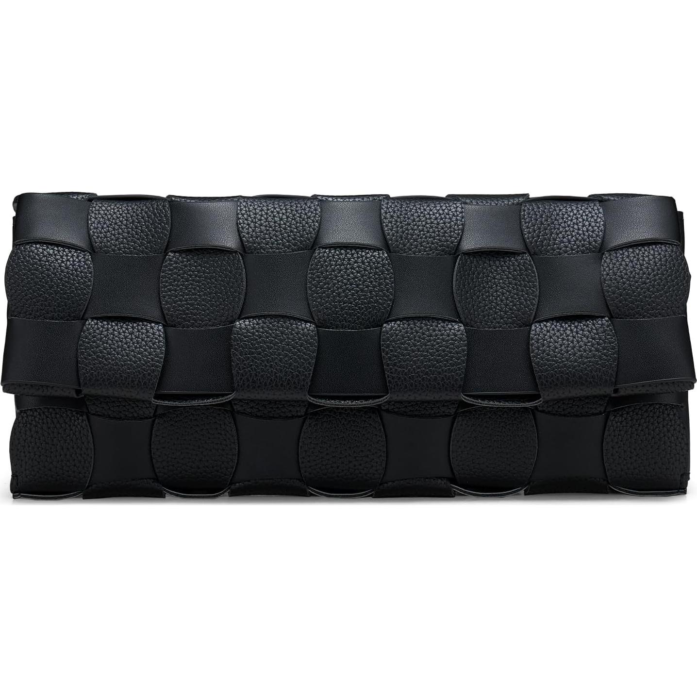 Bolso de Noche Tejido para Mujeres PU Negro 29.6x15.3cm