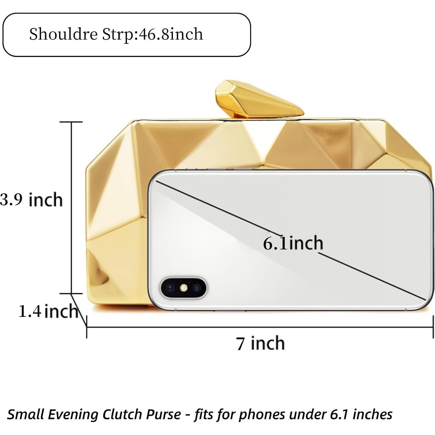 Bolso Clutch Geométrico Dorado WIOLETA para Noche 17.5x9cm