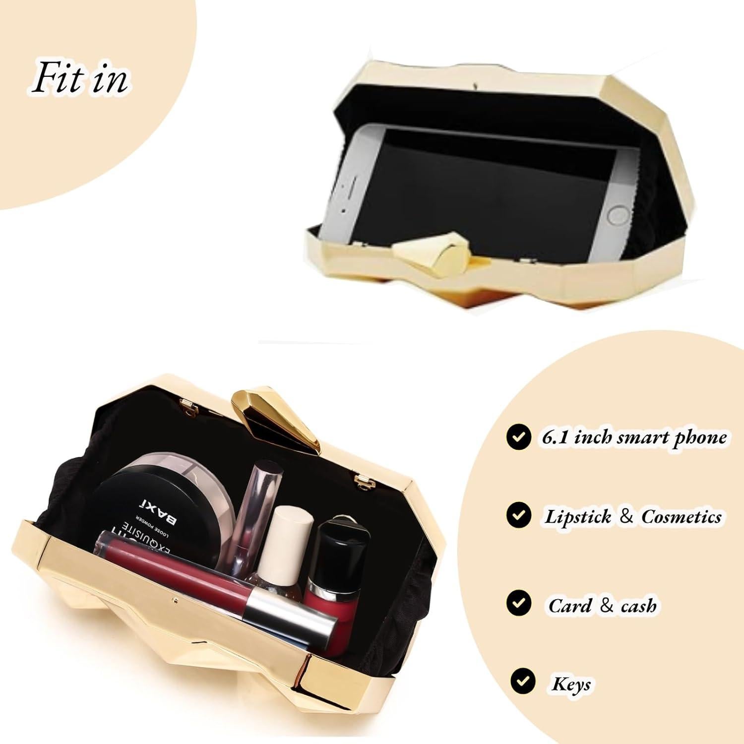 Bolso Clutch Geométrico Dorado WIOLETA para Noche 17.5x9cm