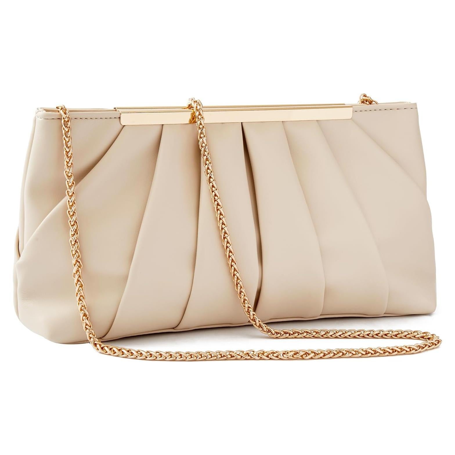 Bolso de Mano Elegante Crema con Pliegues para Mujeres