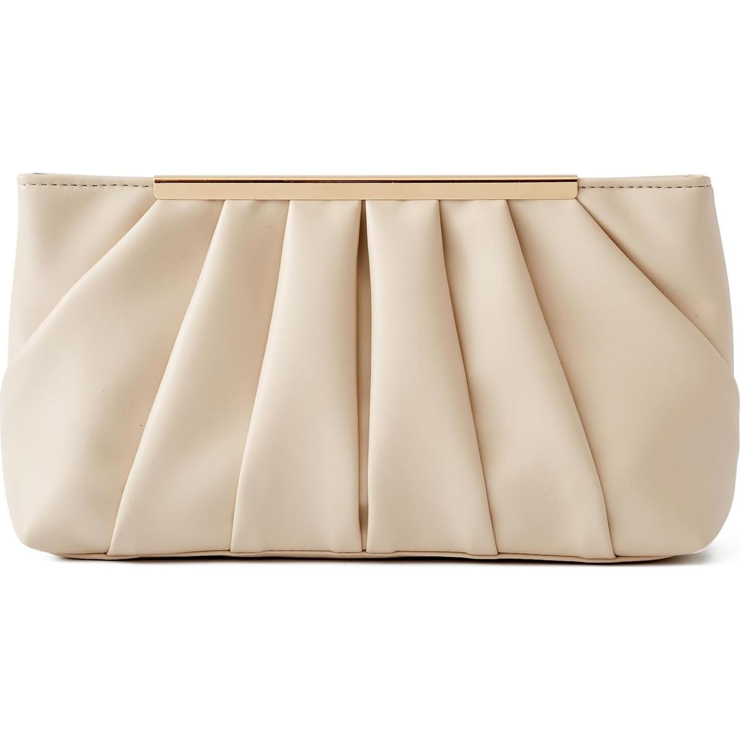 Bolso de Mano Elegante Crema con Pliegues para Mujeres