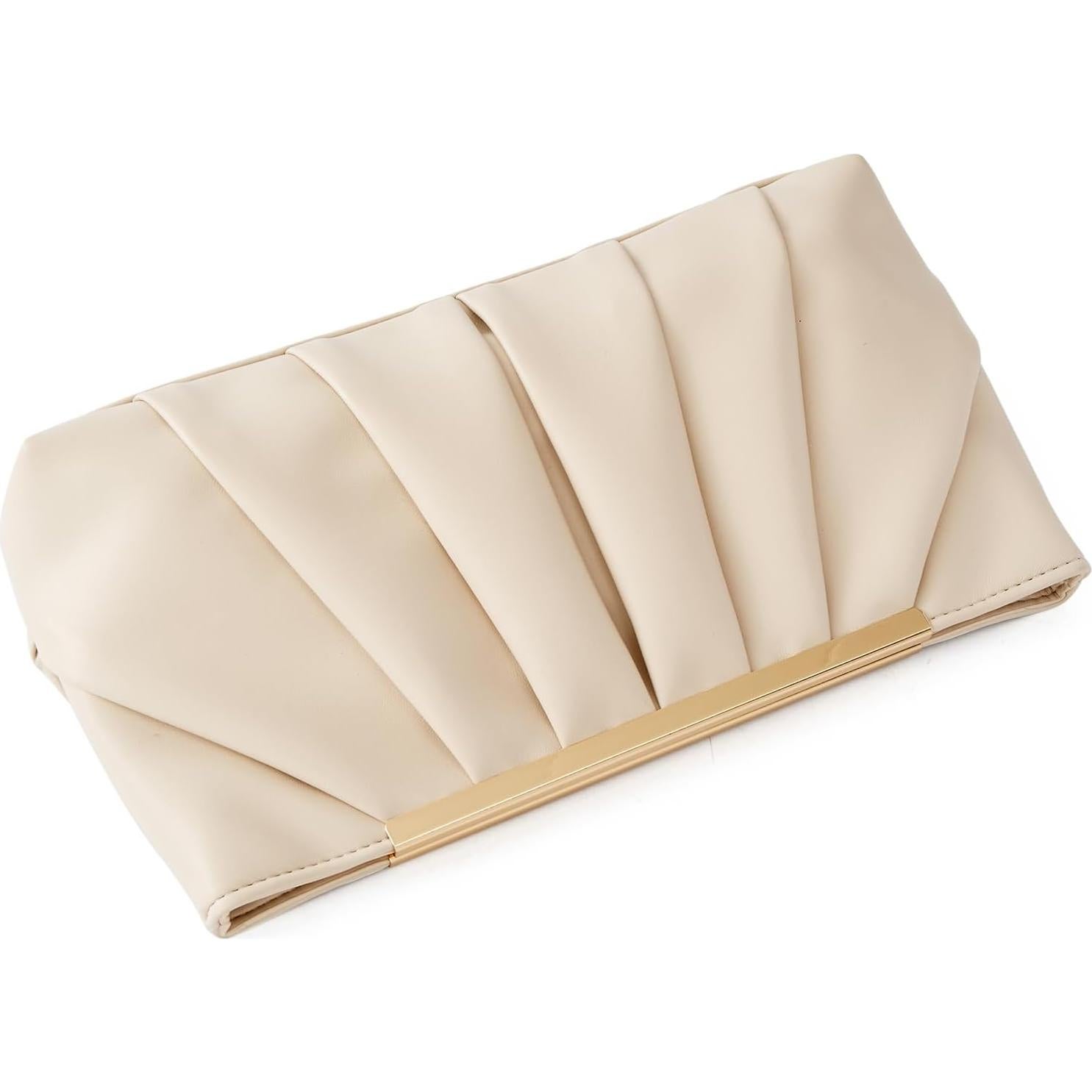 Bolso de Mano Elegante Crema con Pliegues para Mujeres