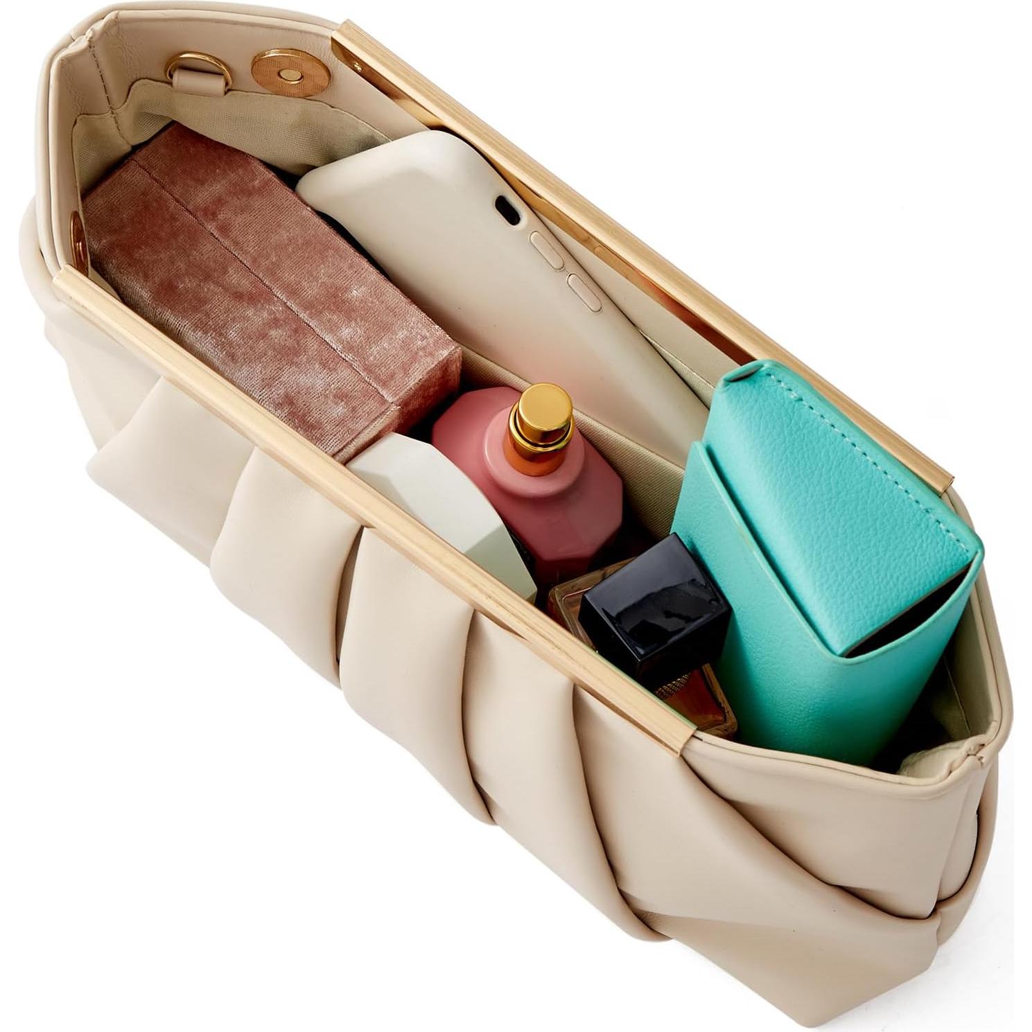 Bolso de Mano Elegante Crema con Pliegues para Mujeres