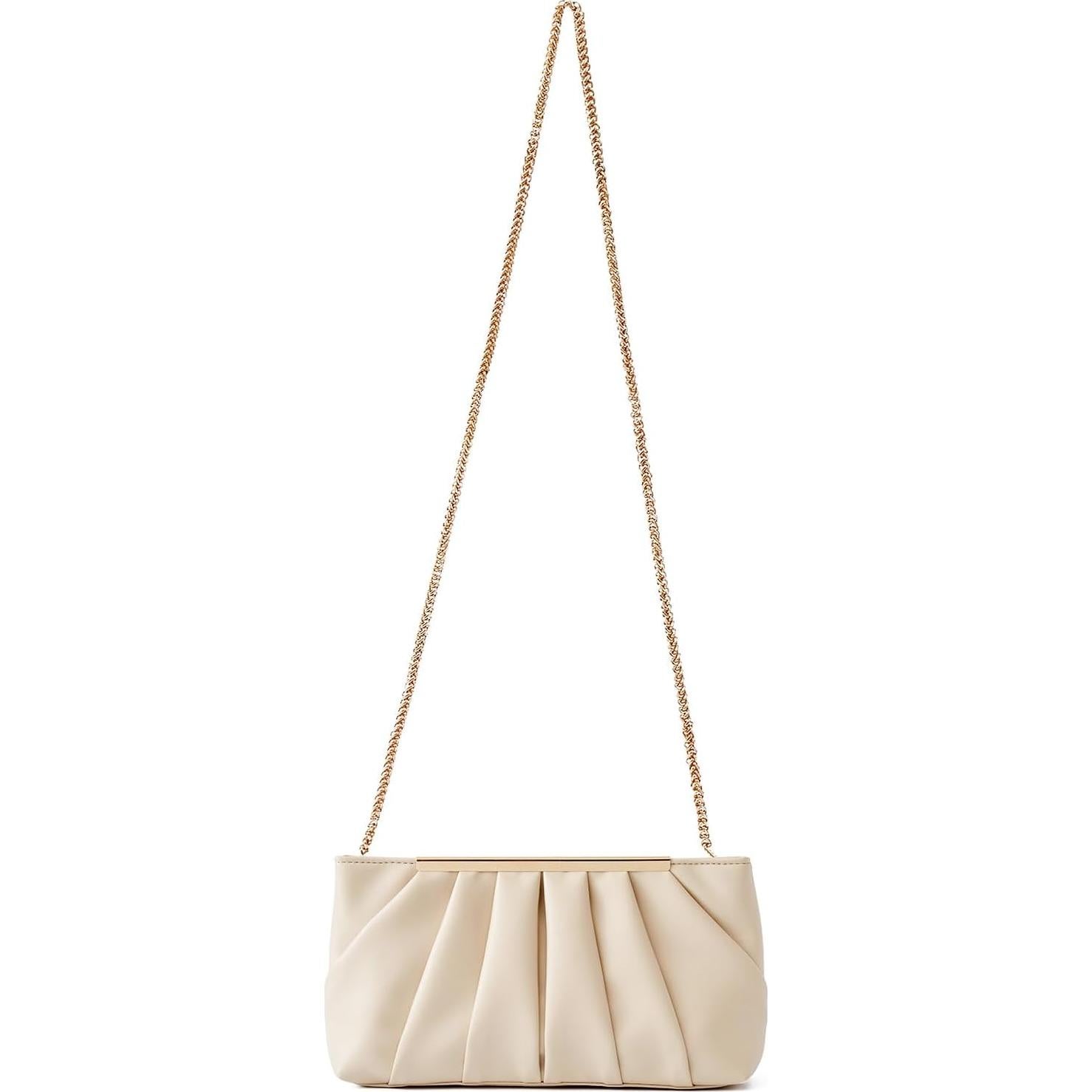 Bolso de Mano Elegante Crema con Pliegues para Mujeres
