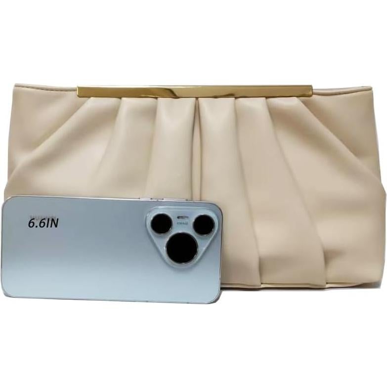 Bolso de Mano Elegante Crema con Pliegues para Mujeres