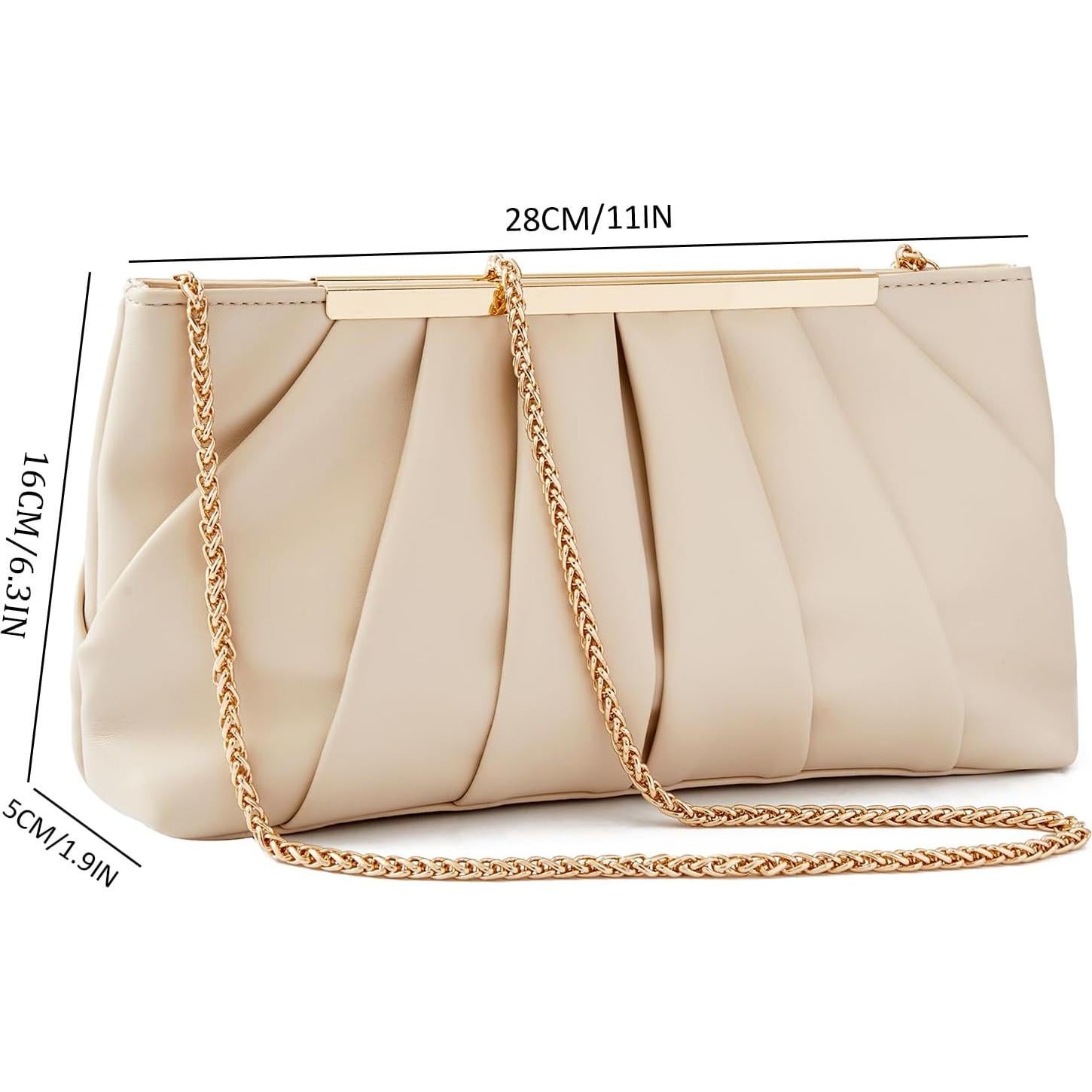 Bolso de Mano Elegante Crema con Pliegues para Mujeres