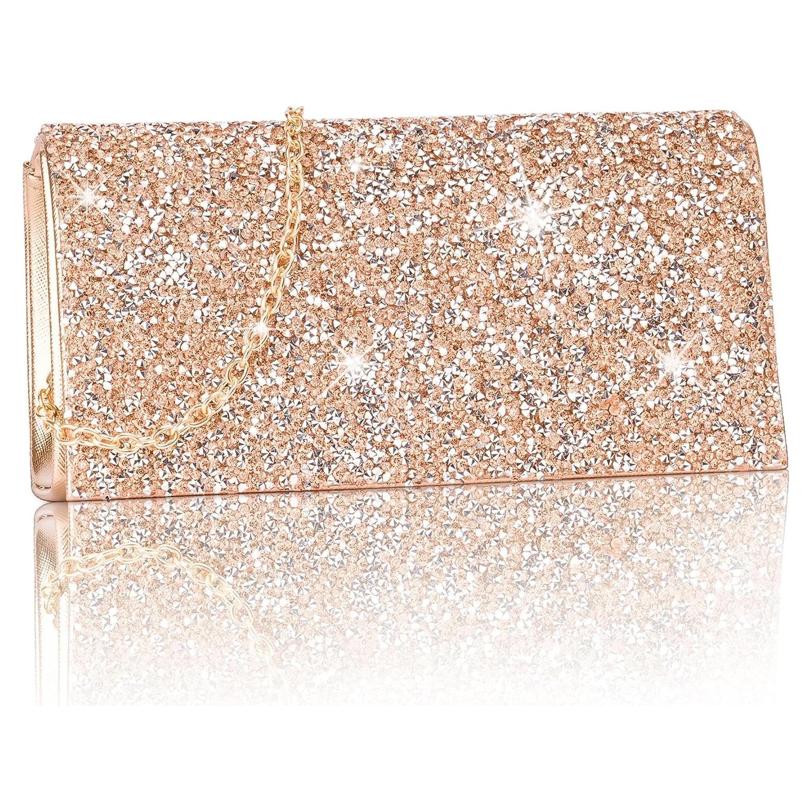 Bolso de Noche Larcenciel Oro Rosa con Brillantes 20.1x10.0cm