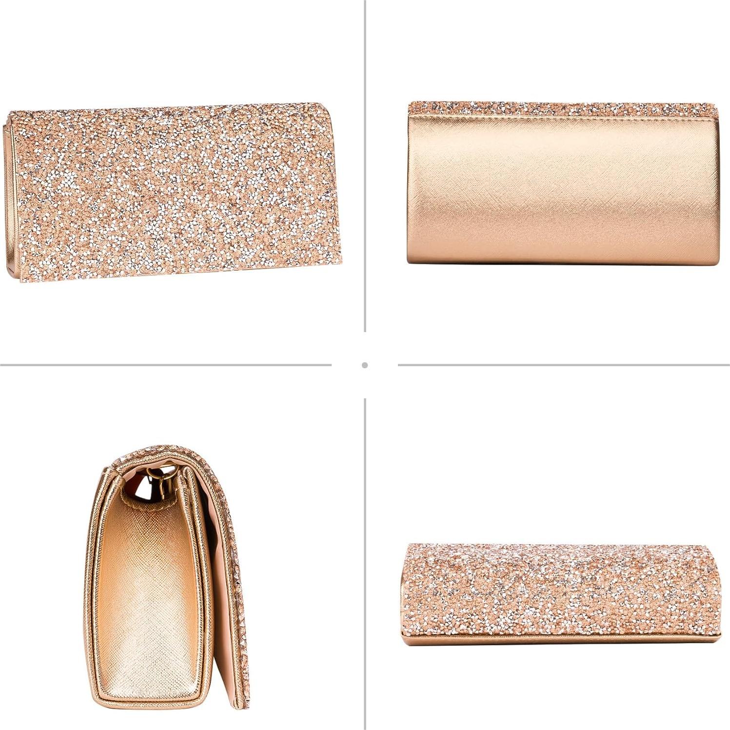 Bolso de Noche Larcenciel Oro Rosa con Brillantes 20.1x10.0cm