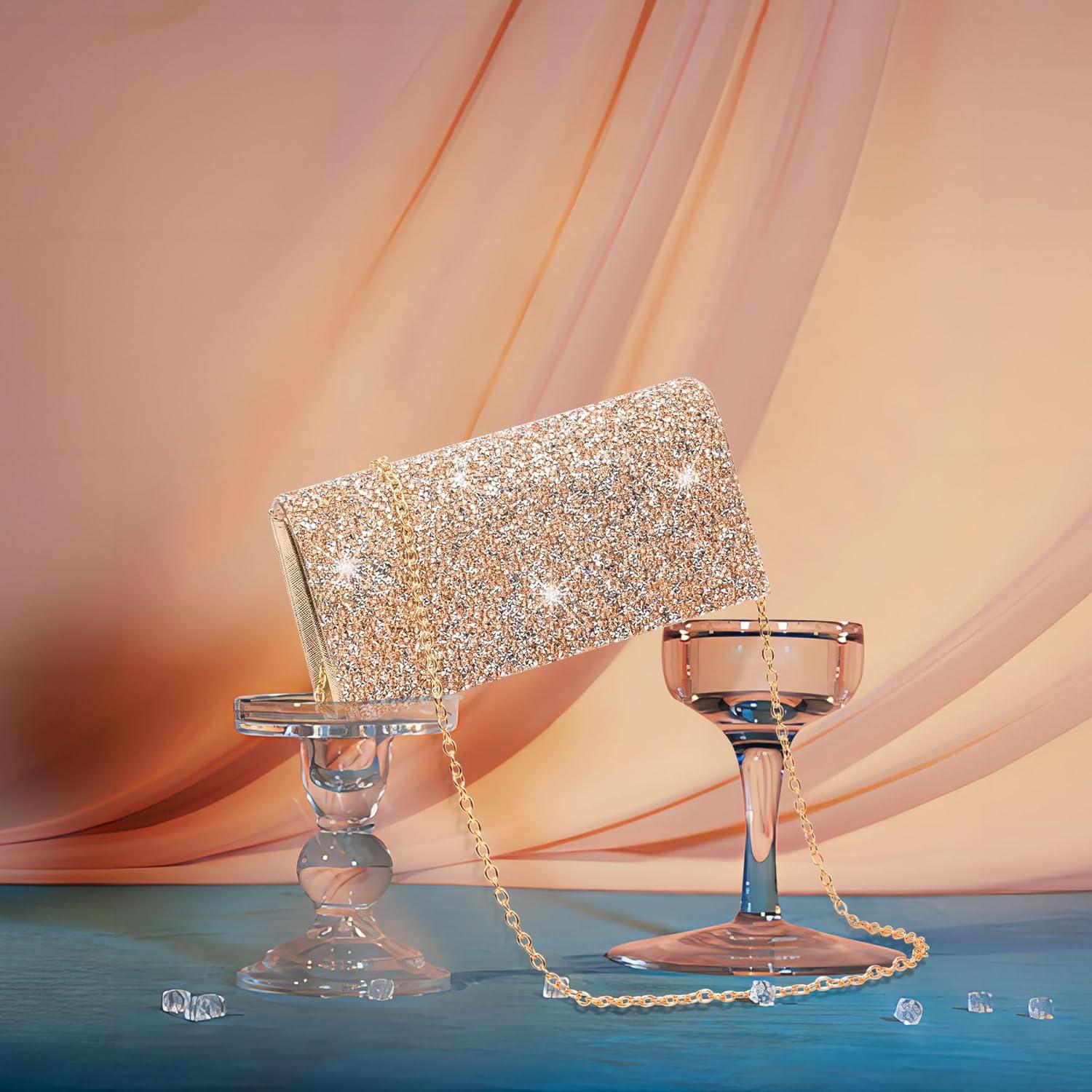 Bolso de Noche Larcenciel Oro Rosa con Brillantes 20.1x10.0cm