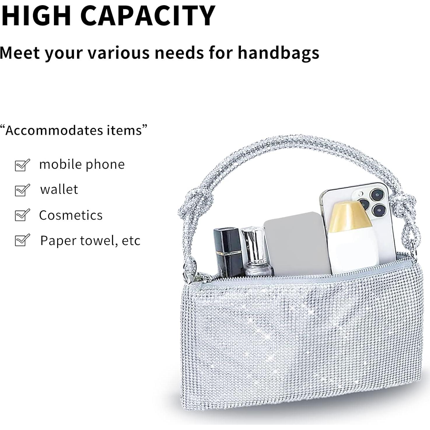 Bolso de mano dorado de pedrería para mujeres 25.9x10.2x16.9cm