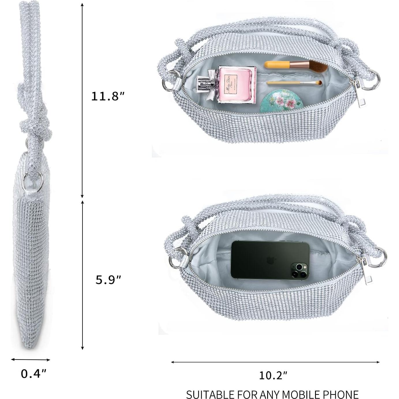 Bolso de mano dorado de pedrería para mujeres 25.9x10.2x16.9cm