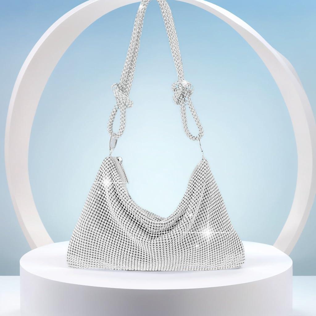 Bolso de mano dorado de pedrería para mujeres 25.9x10.2x16.9cm