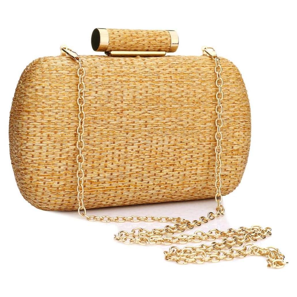 Bolso Clutch de Paja YYW para Mujeres 19x4.6x12.7 cm Oro
