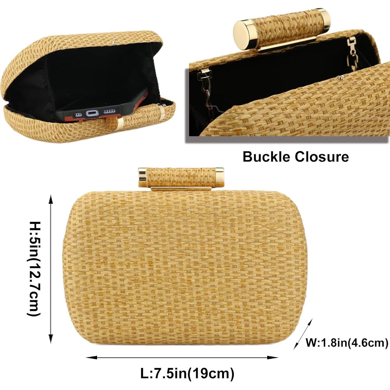 Bolso Clutch de Paja YYW para Mujeres 19x4.6x12.7 cm Oro