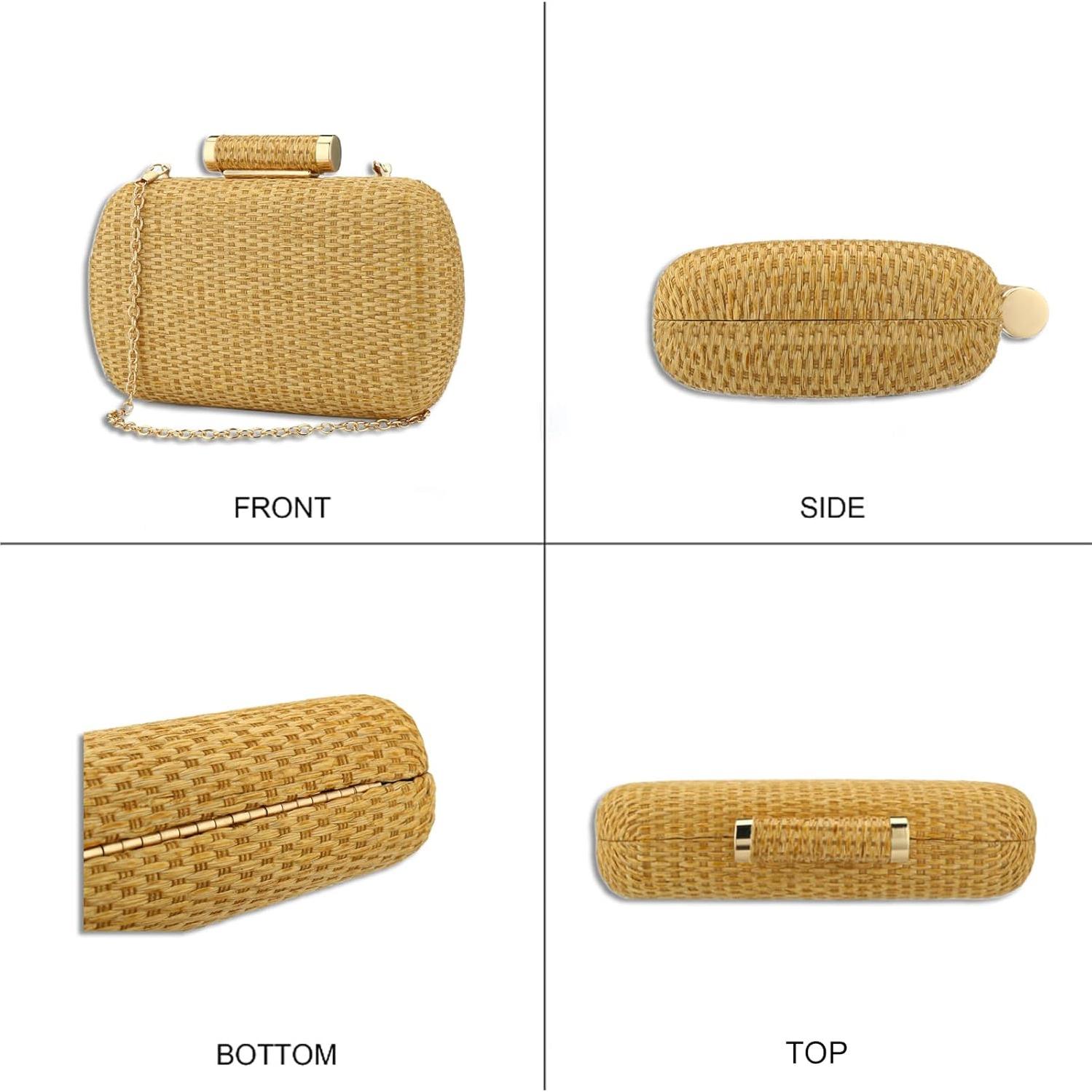 Bolso Clutch de Paja YYW para Mujeres 19x4.6x12.7 cm Oro