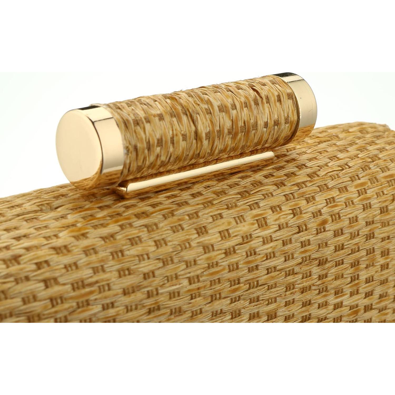 Bolso Clutch de Paja YYW para Mujeres 19x4.6x12.7 cm Oro