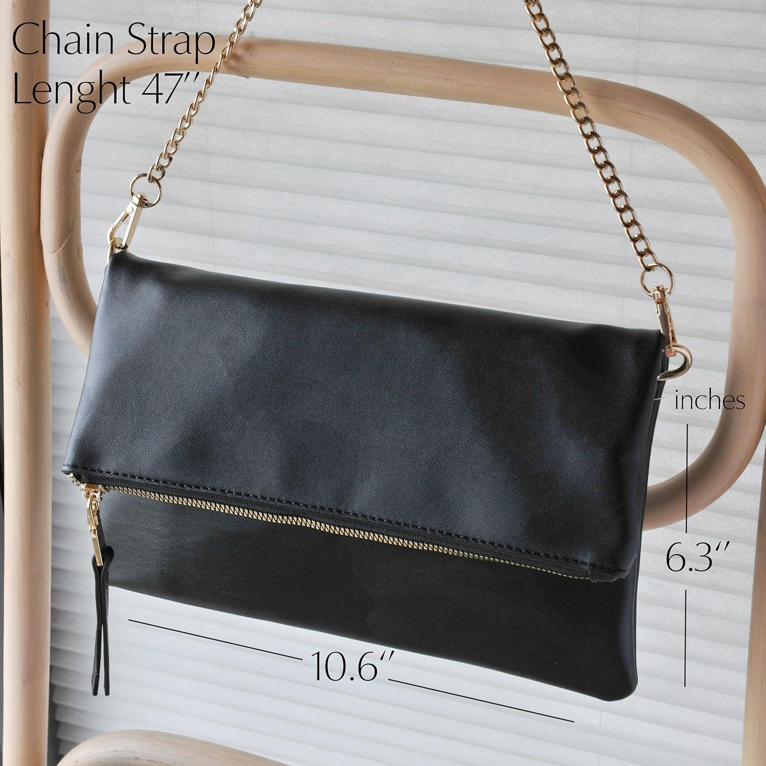 Bolso de mano plegable de cuero vegano para mujer negro