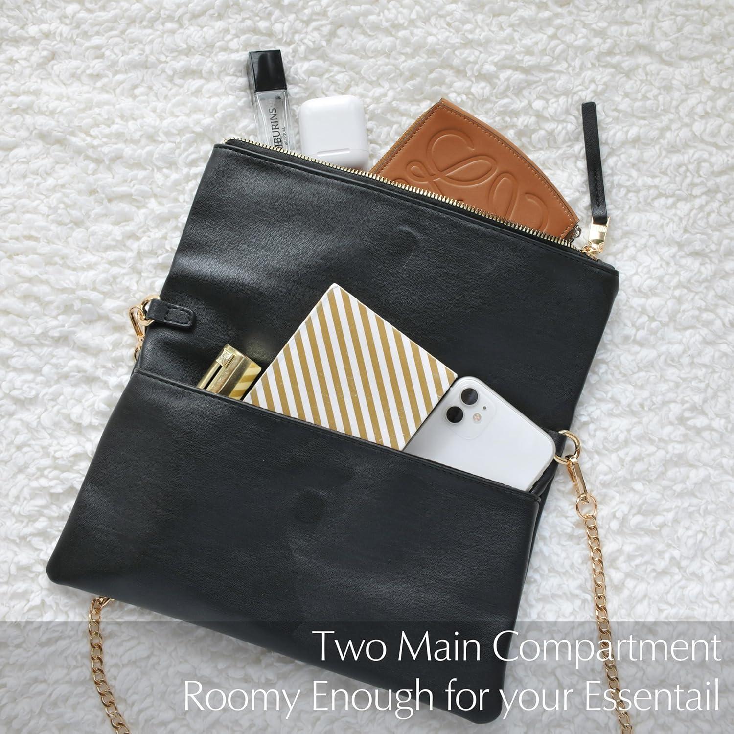 Bolso de mano plegable de cuero vegano para mujer negro