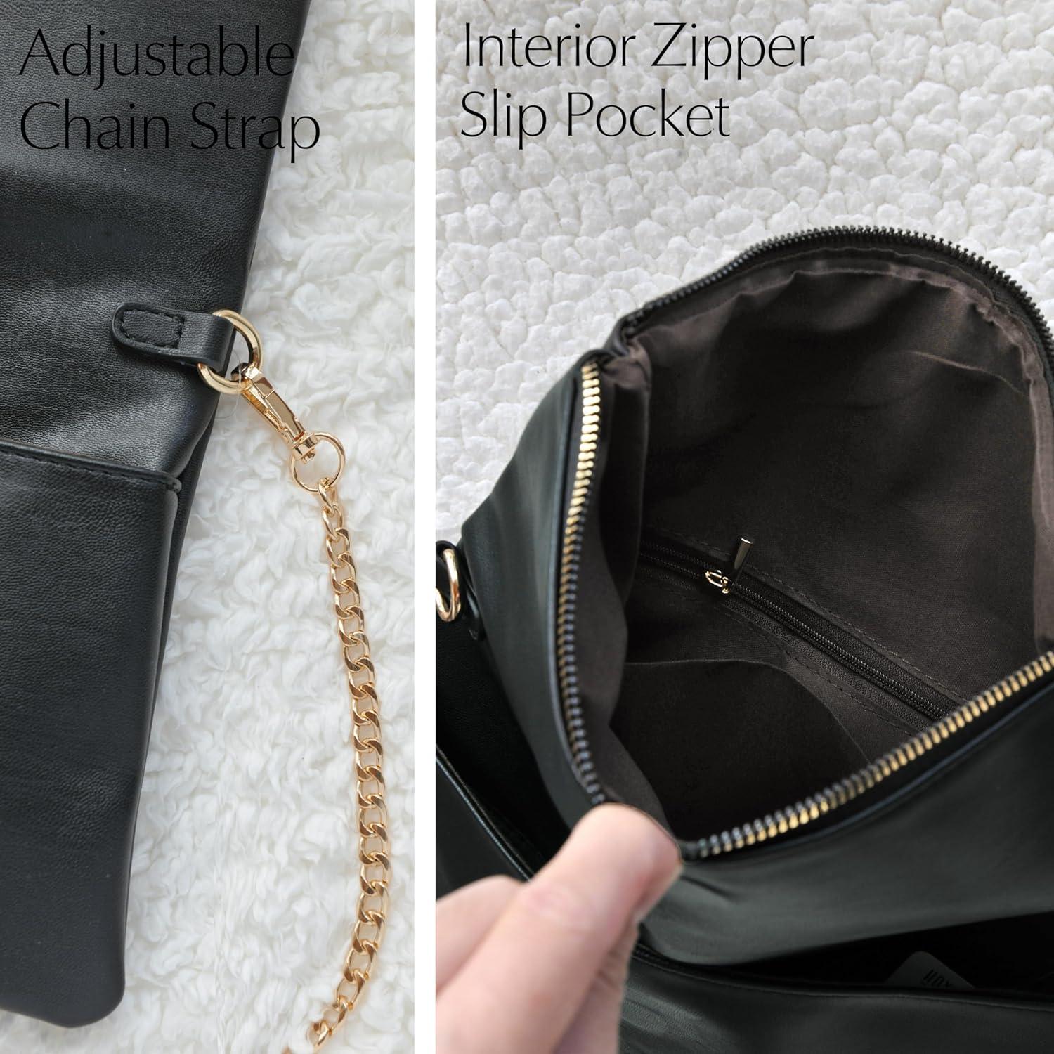 Bolso de mano plegable de cuero vegano para mujer negro