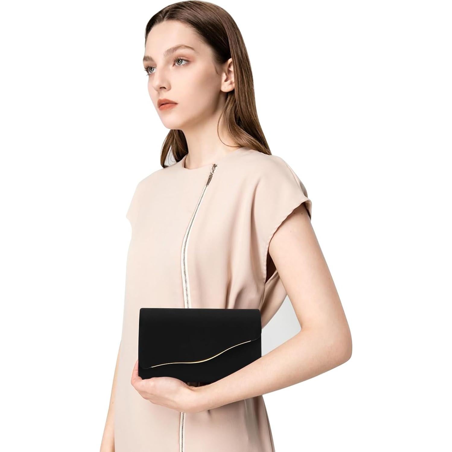 Bolso Clutch de Noche CurvChic Negro Ante Sintético 21.5x12.7cm