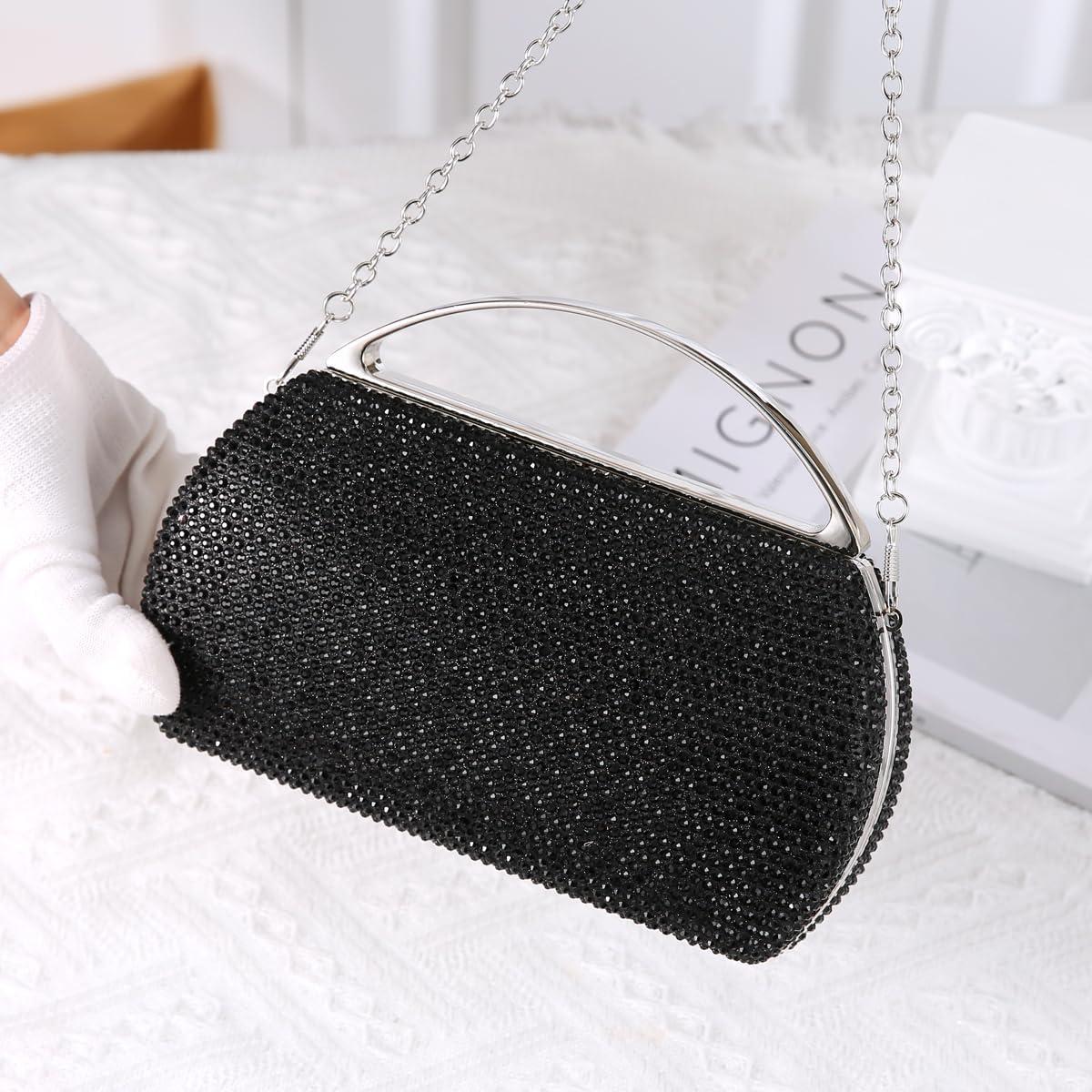 Bolso de Noche de Moda para Mujeres Negro con Rhinestones
