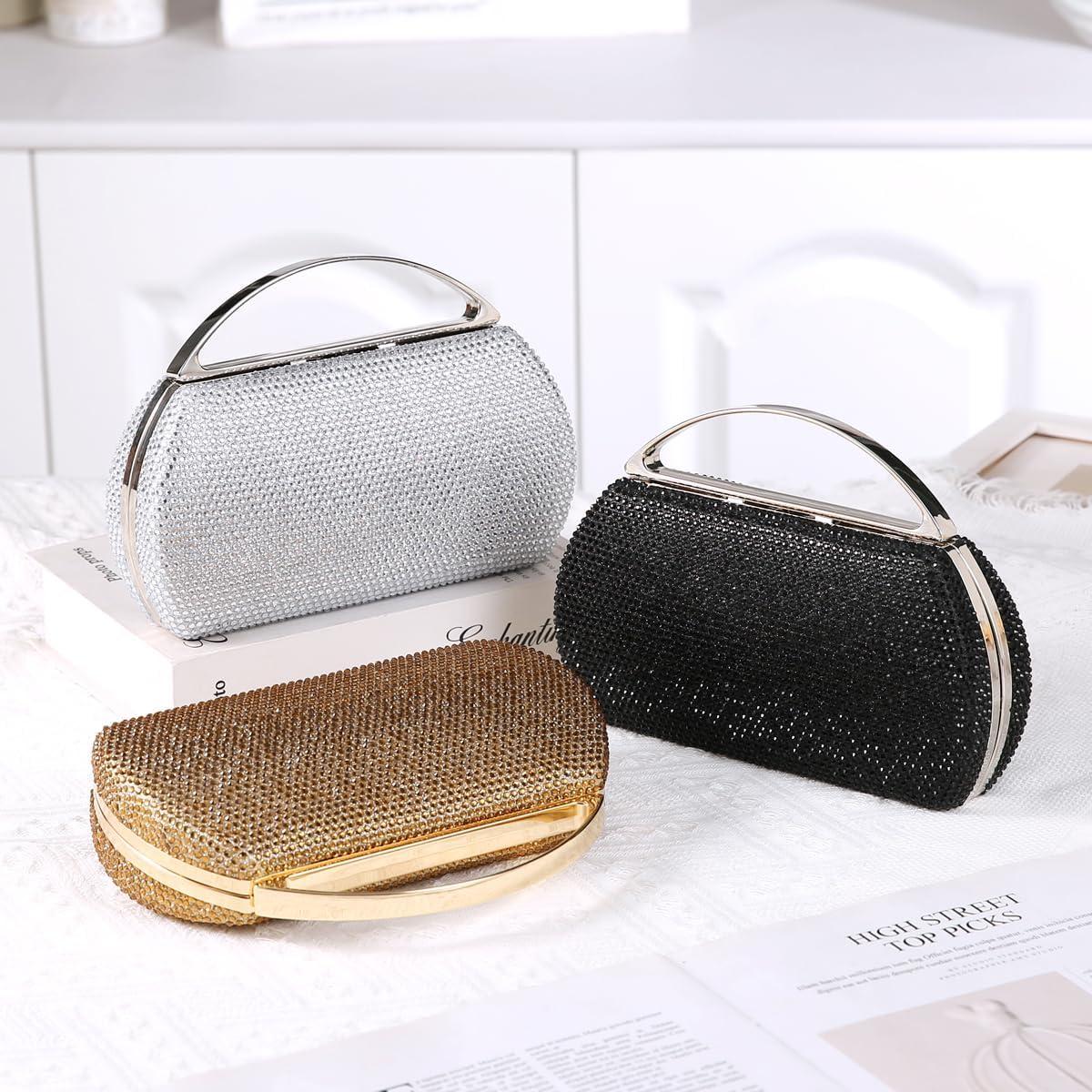 Bolso de Noche de Moda para Mujeres Negro con Rhinestones