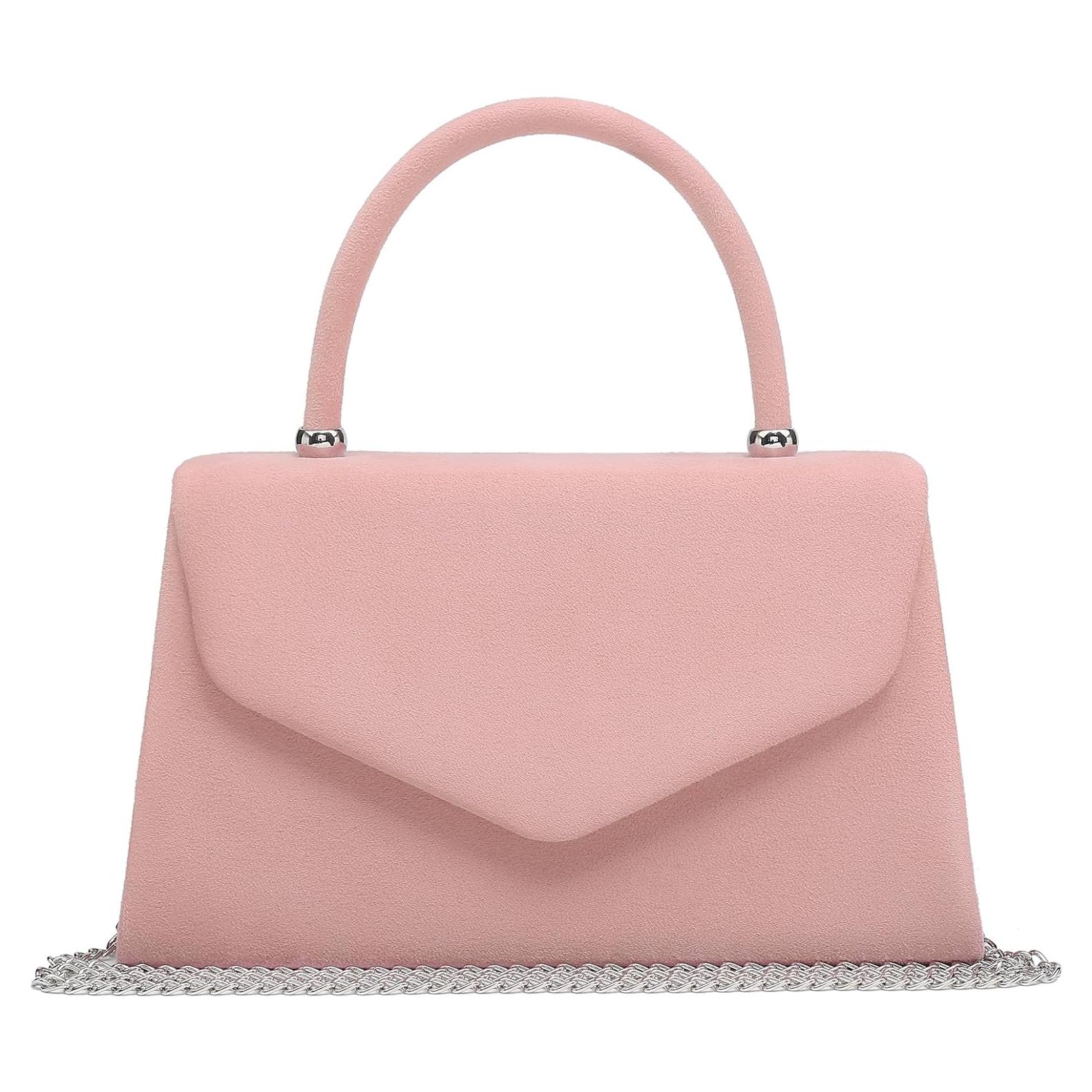 Bolso de Noche Dasein para Mujeres Terciopelo Rosa 21.6x12.7cm