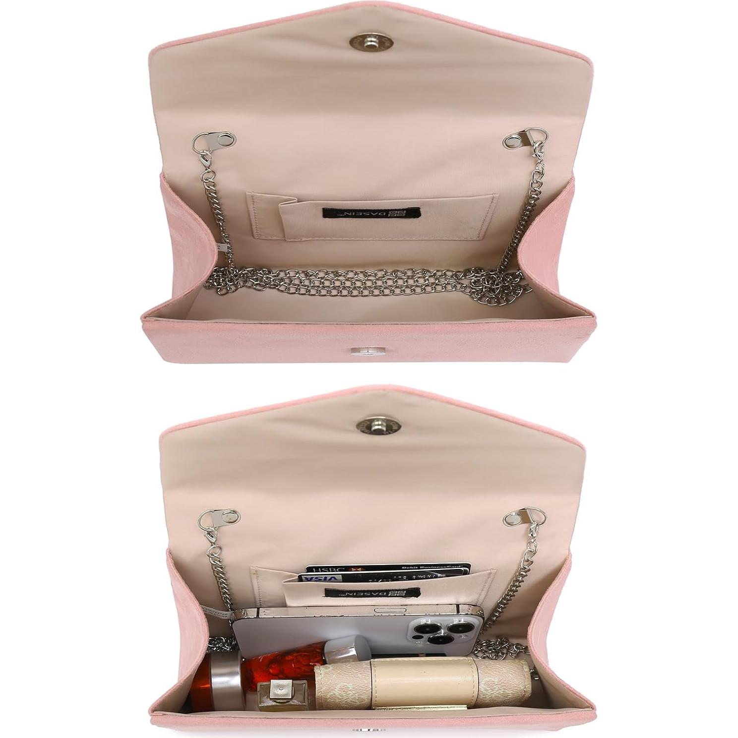 Bolso de Noche Dasein para Mujeres Terciopelo Rosa 21.6x12.7cm