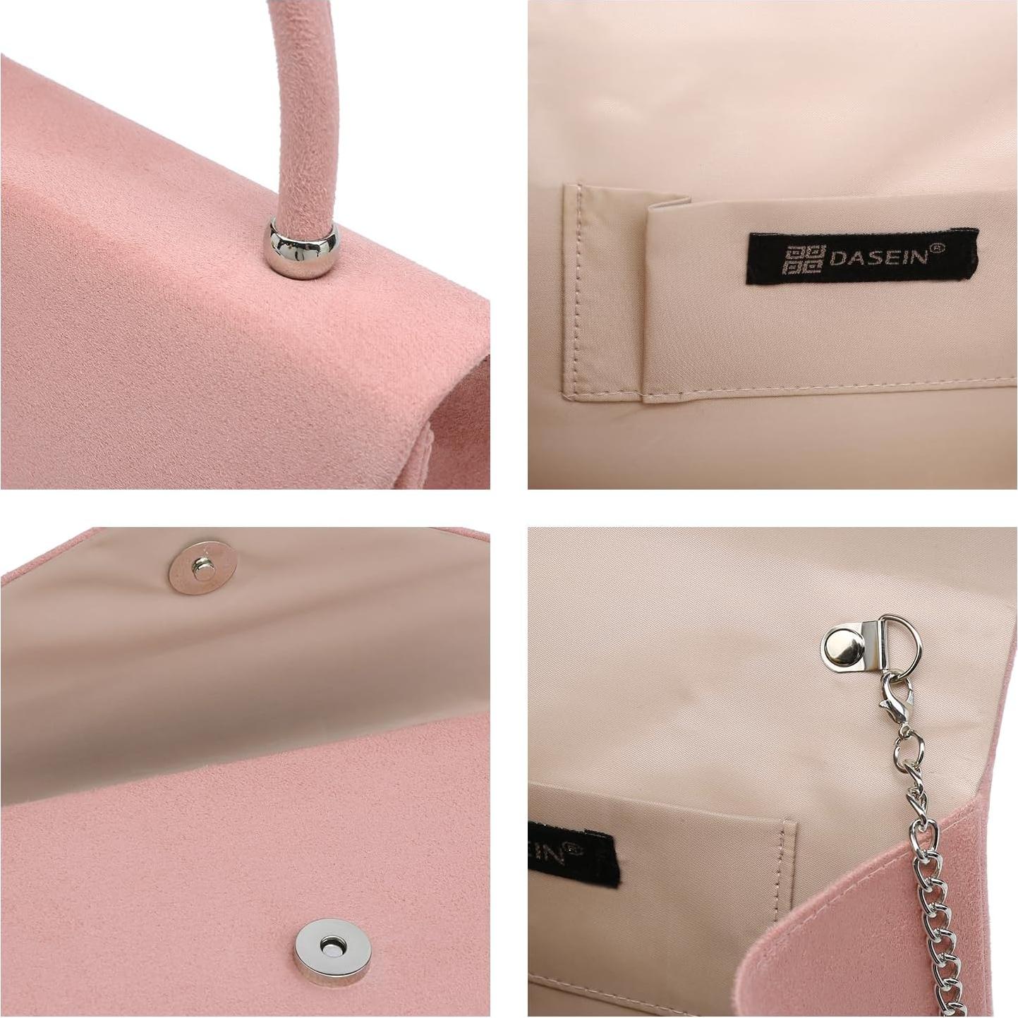 Bolso de Noche Dasein para Mujeres Terciopelo Rosa 21.6x12.7cm