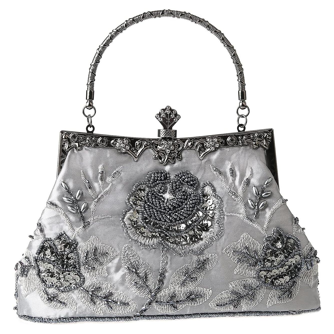 Bolso de mano de lentejuelas DA BODAN con bordado floral