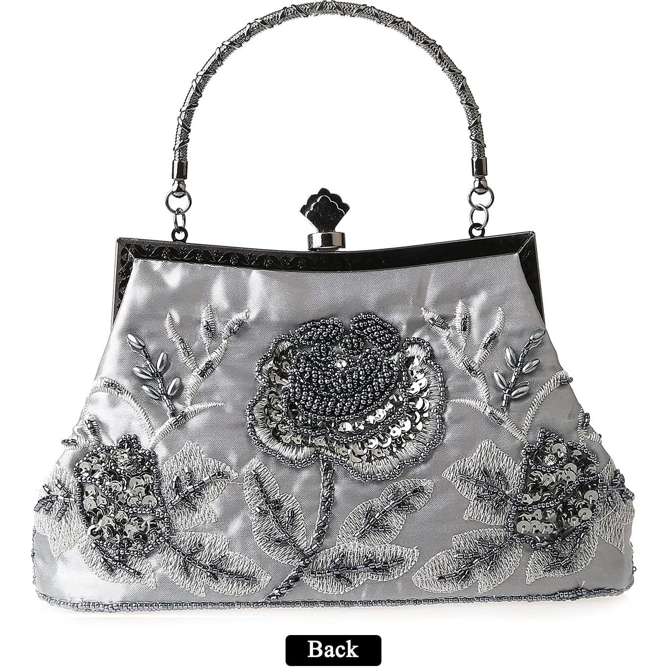 Bolso de mano de lentejuelas DA BODAN con bordado floral