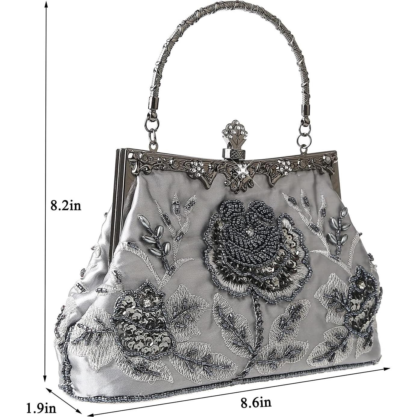 Bolso de mano de lentejuelas DA BODAN con bordado floral