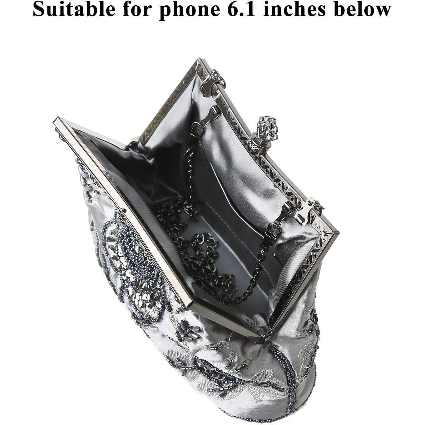 Bolso de mano de lentejuelas DA BODAN con bordado floral