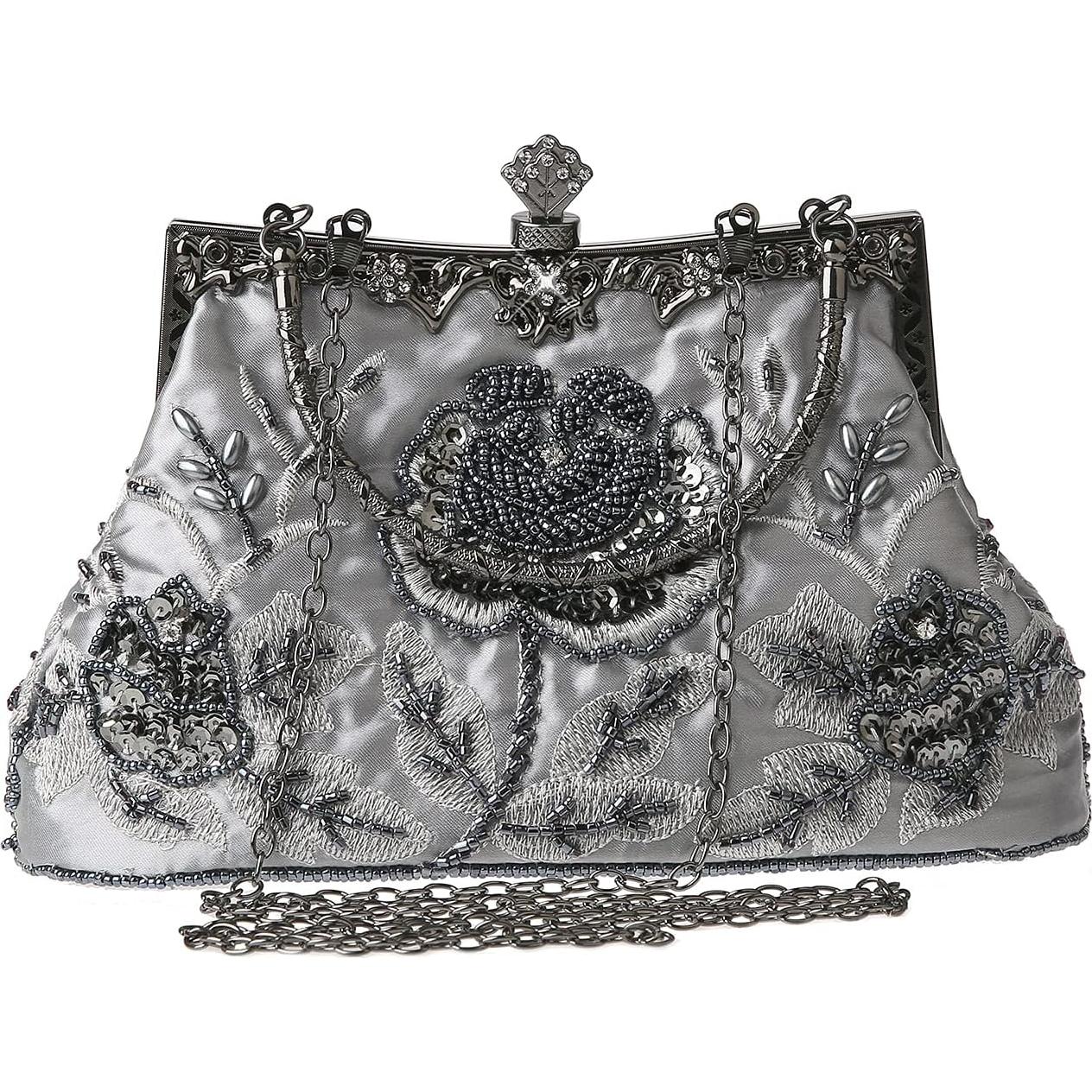 Bolso de mano de lentejuelas DA BODAN con bordado floral