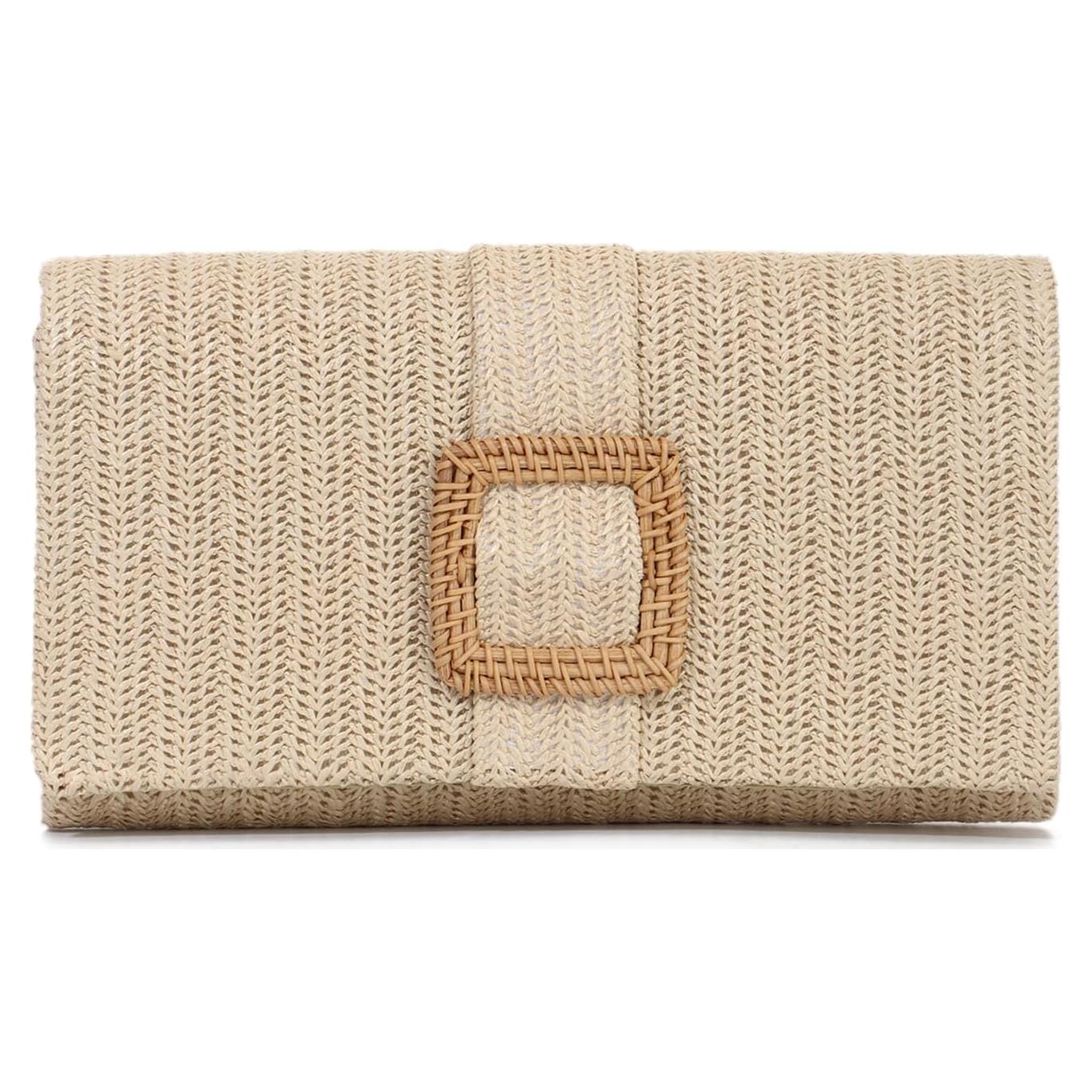 Bolso de mano de paja natural LUI SUI 24.5x6.5x13 cm